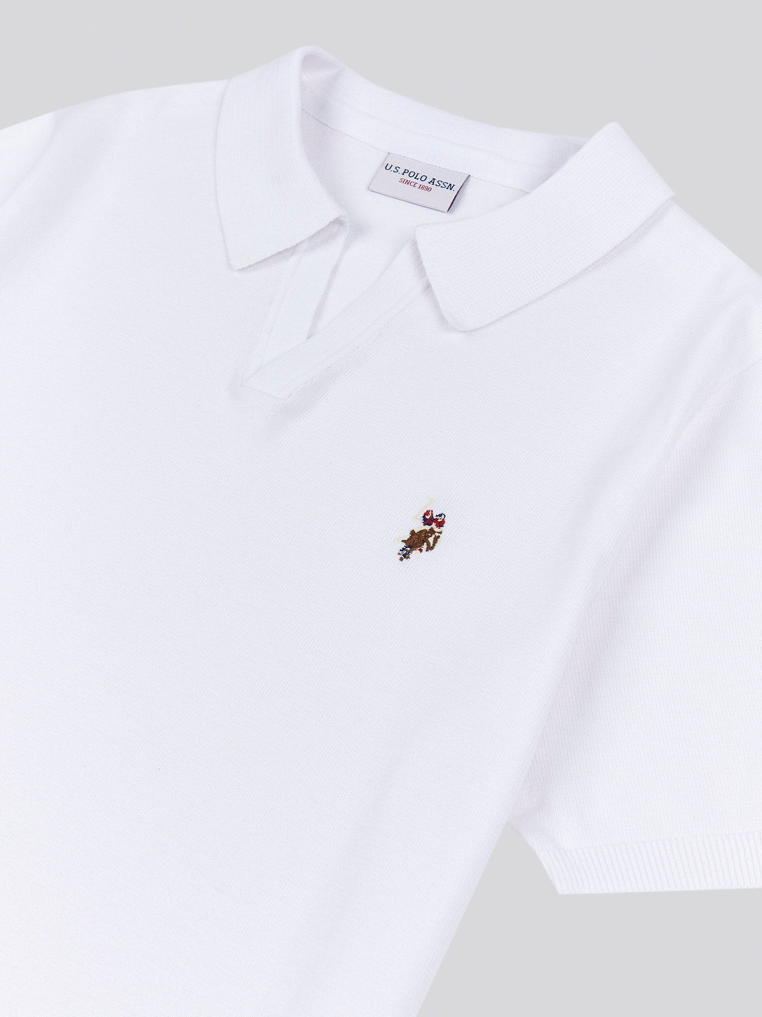 Mens Combed Cotton Revere Polo Shirt in Bright White / Multicolour DHM