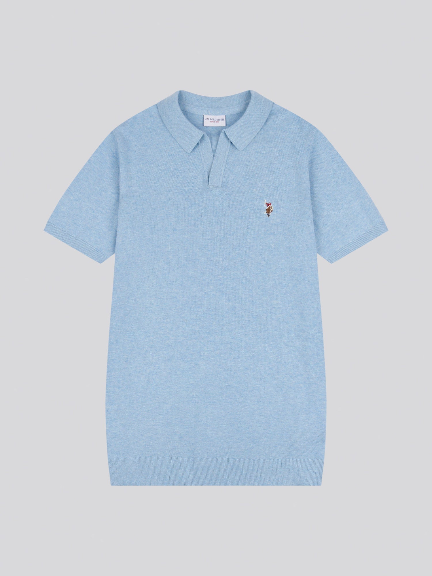 Mens Combed Cotton Revere Polo Shirt in Parisian Blue Marl / Multi Coloured DHM