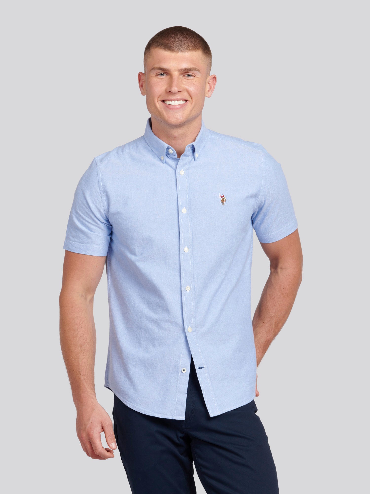 Mens  Short Sleeve Oxford Shirt Blue Yonder