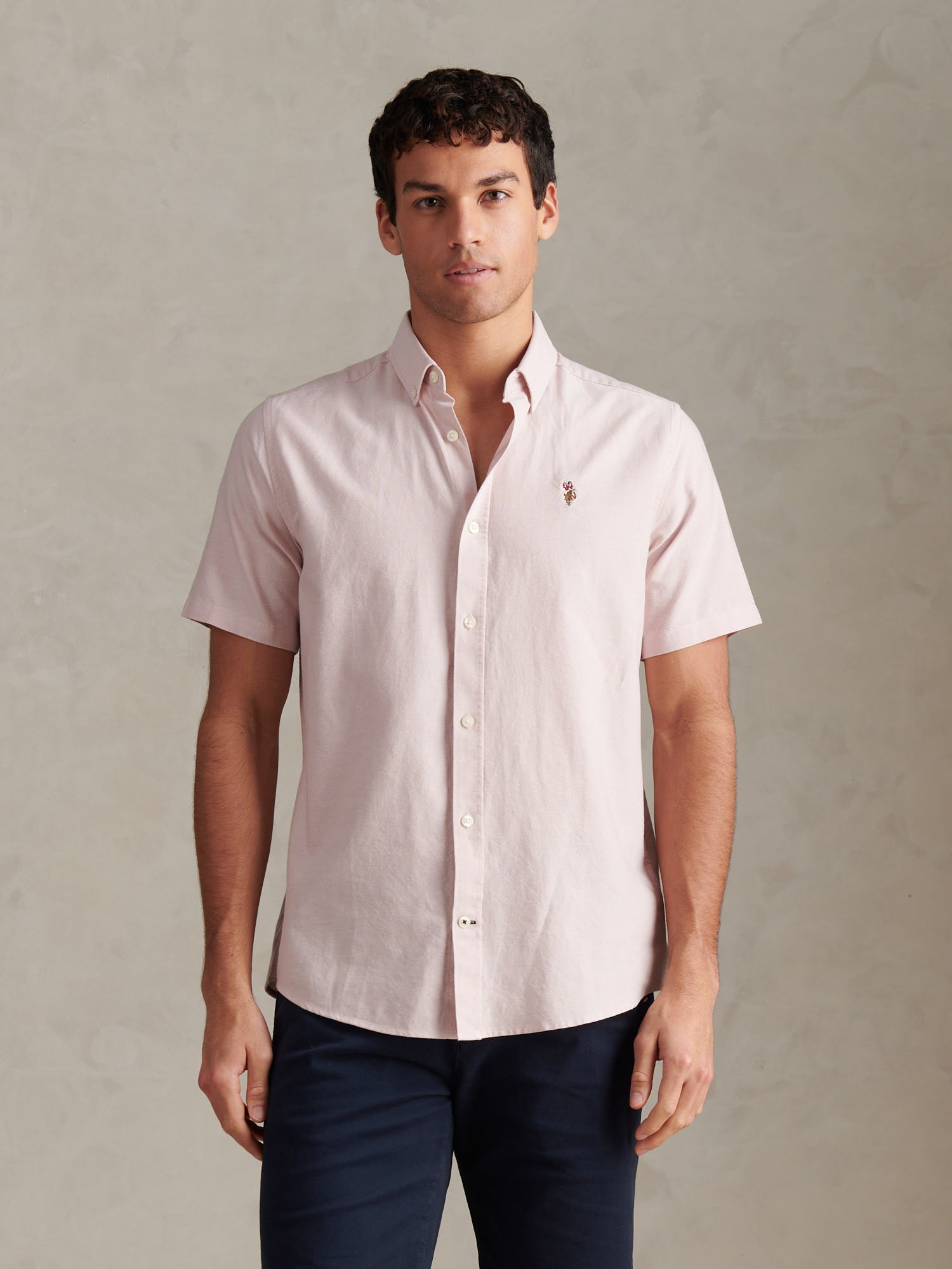 Mens  Short Sleeve Oxford Shirt Sepia Rose