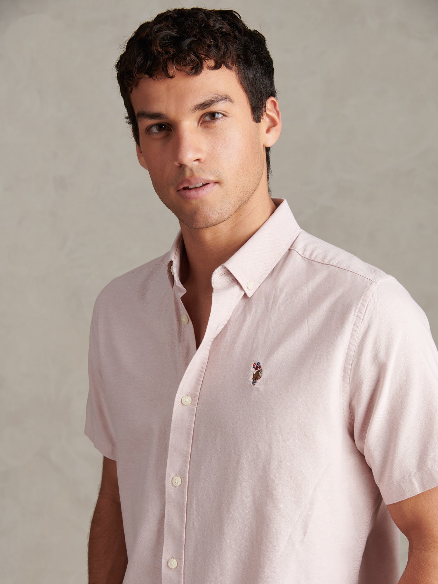 Mens  Short Sleeve Oxford Shirt Sepia Rose