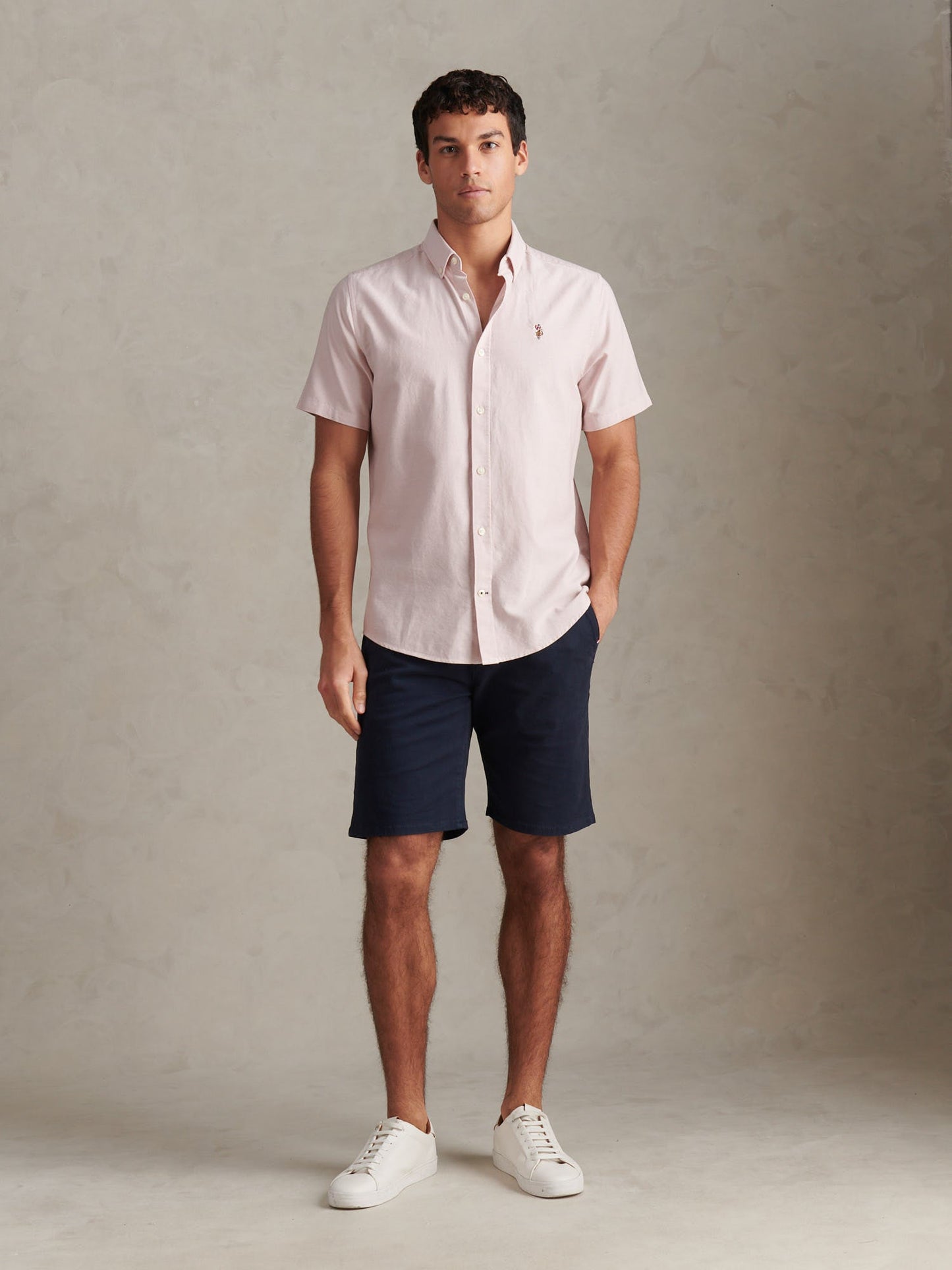 Mens  Short Sleeve Oxford Shirt Sepia Rose