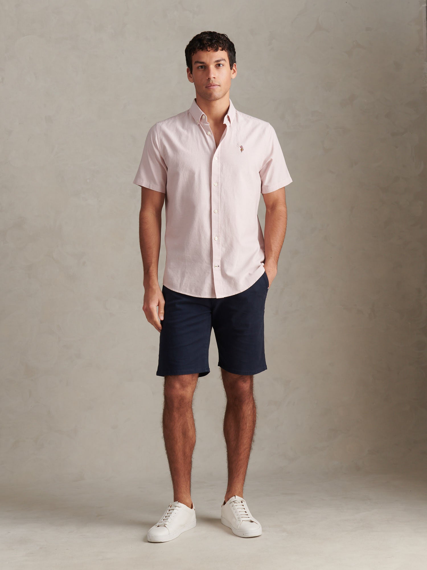 Mens  Short Sleeve Oxford Shirt Sepia Rose