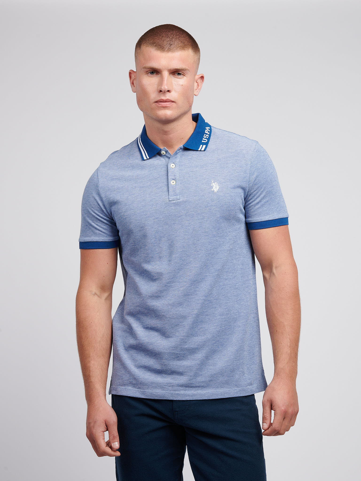Mens Two Tone Pique Polo Shirt in Navy Peony