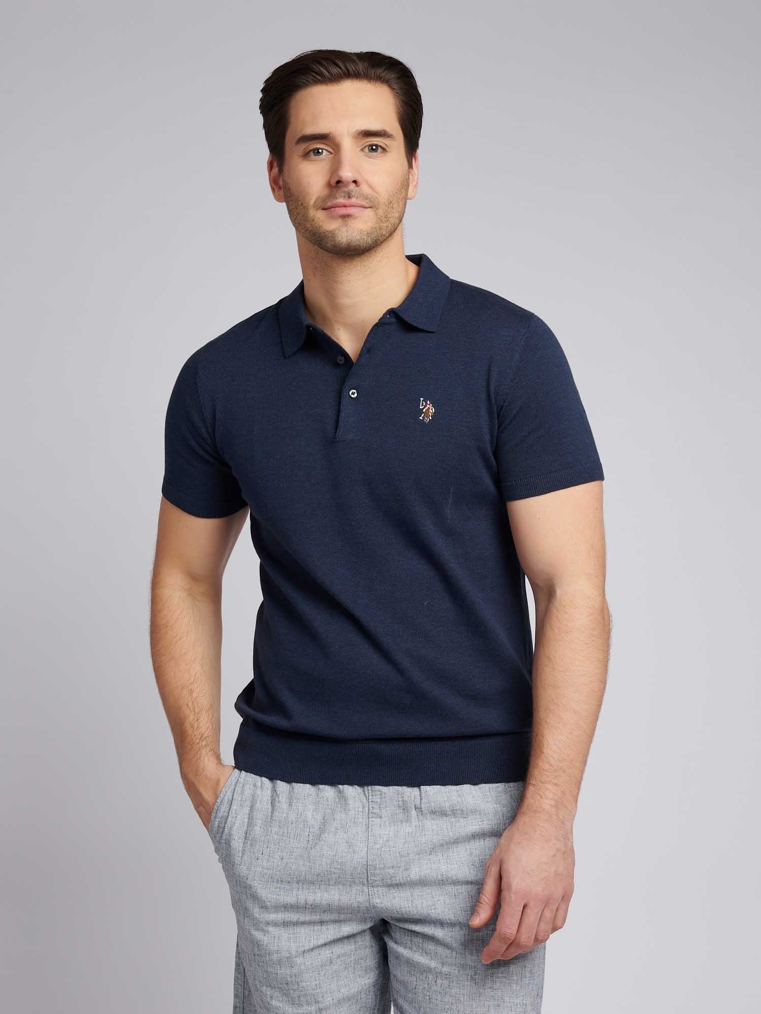 Mens Combed Cotton Polo Shirt Denim Blue Marl / Multicoloured DHM