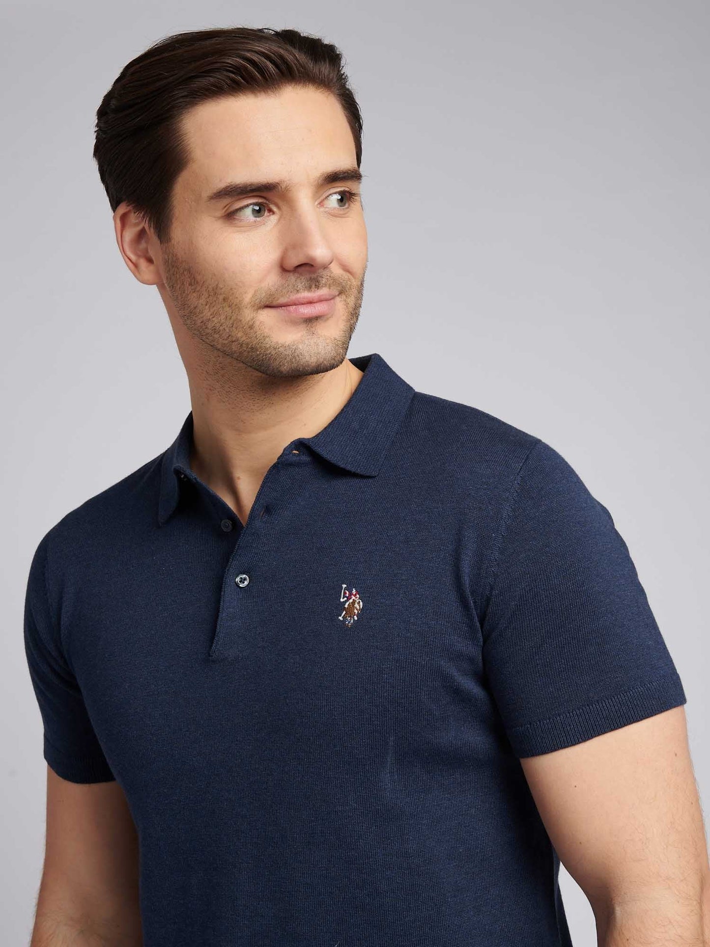 Mens Combed Cotton Polo Shirt Denim Blue Marl / Multicoloured DHM