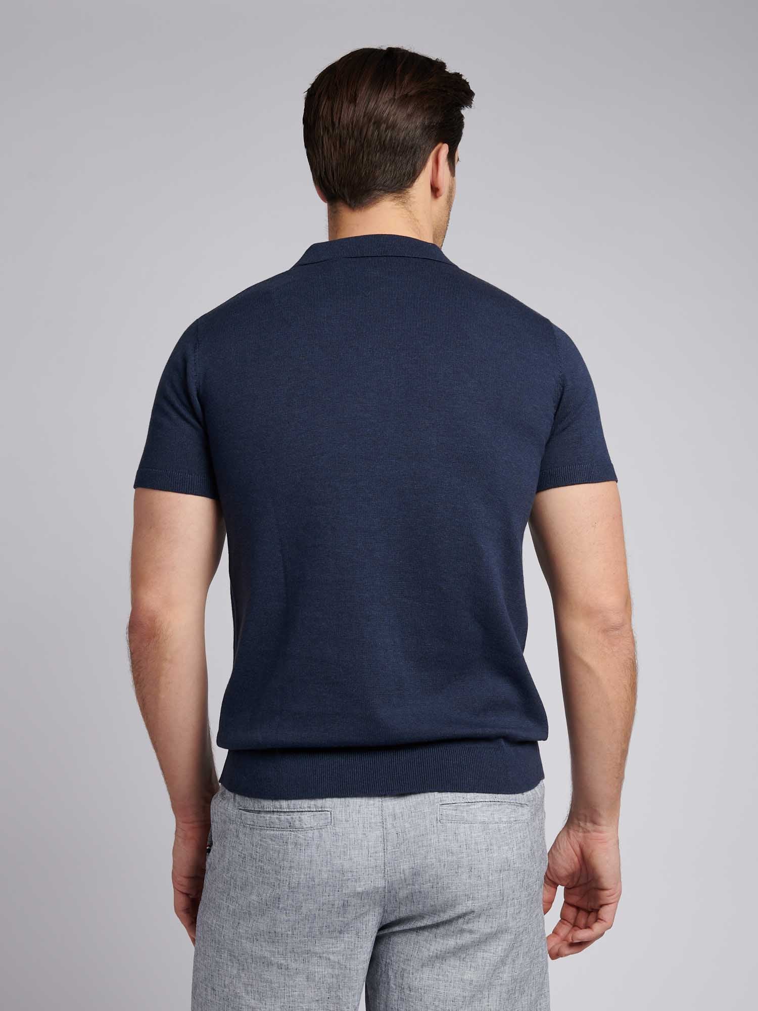 Mens Combed Cotton Polo Shirt Denim Blue Marl / Multicoloured DHM