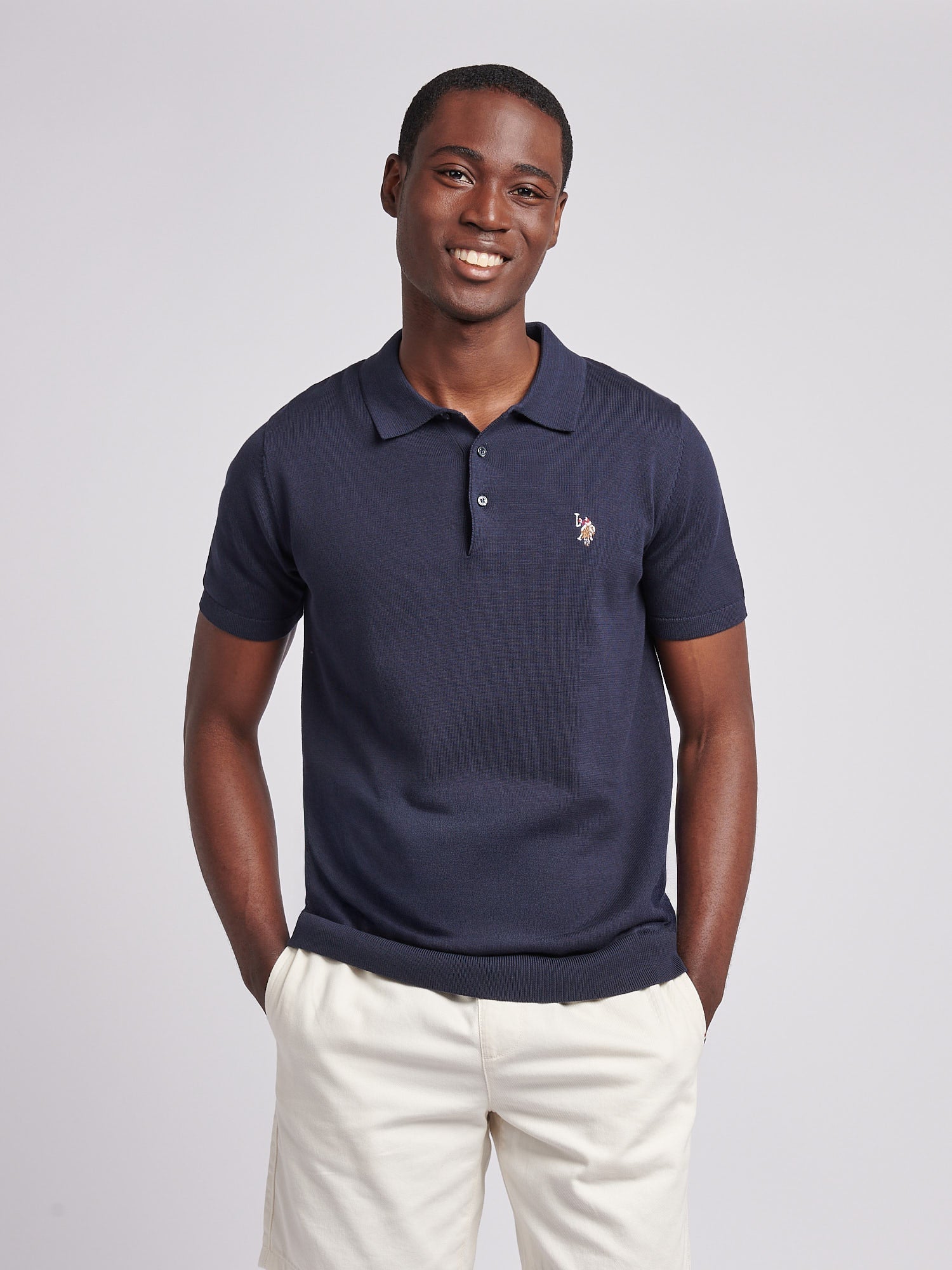 Mens Combed Cotton Polo Shirt Dark Sapphire Navy / Multi Coloured DHM