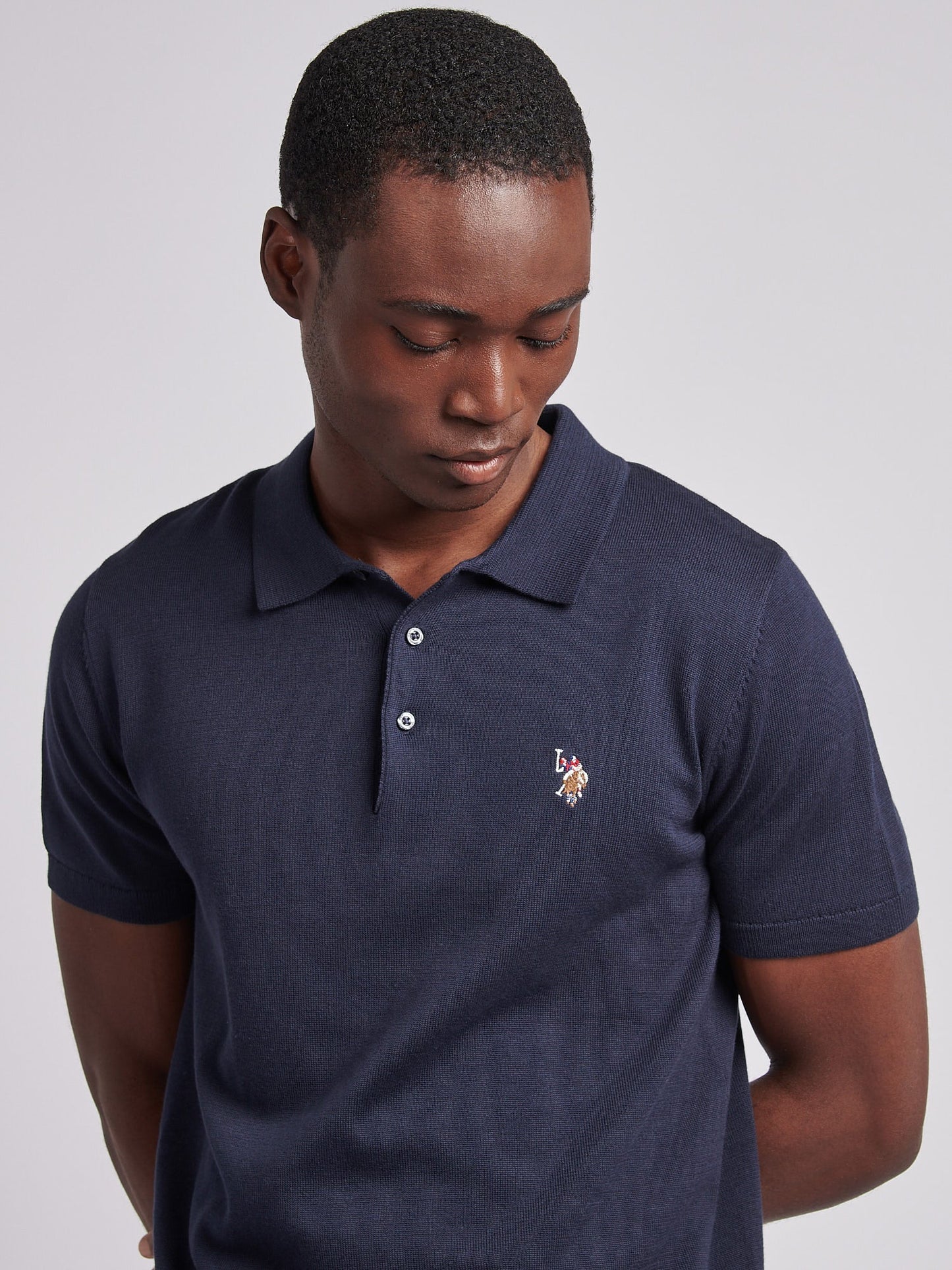Mens Combed Cotton Polo Shirt Dark Sapphire Navy / Multi Coloured DHM