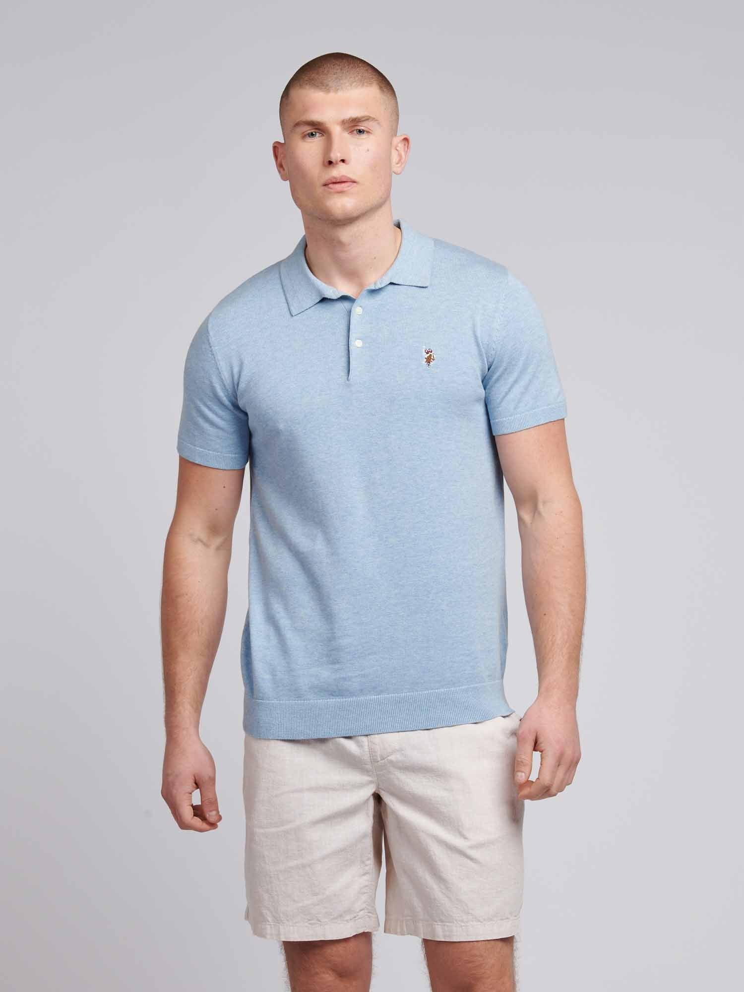 Mens Combed Cotton Polo Shirt Parisian Blue Marl / Multi Coloured DHM