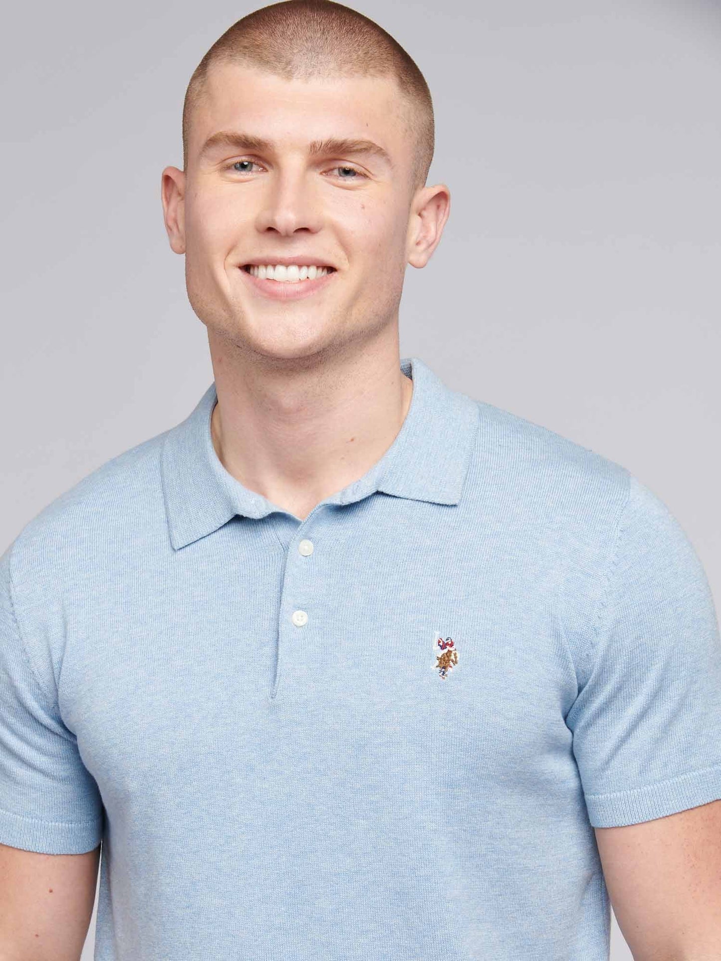 Mens Combed Cotton Polo Shirt Parisian Blue Marl / Multi Coloured DHM