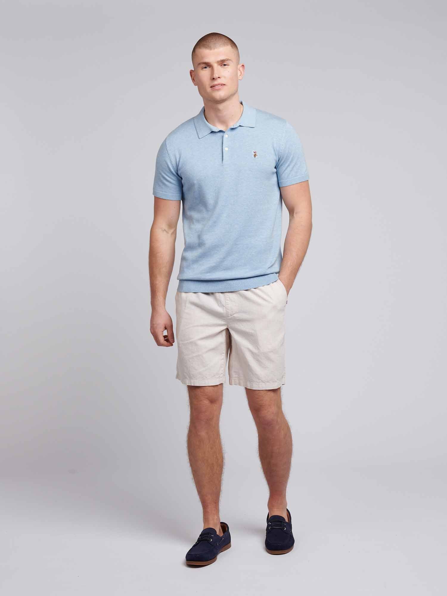 Mens Combed Cotton Polo Shirt Parisian Blue Marl / Multi Coloured DHM