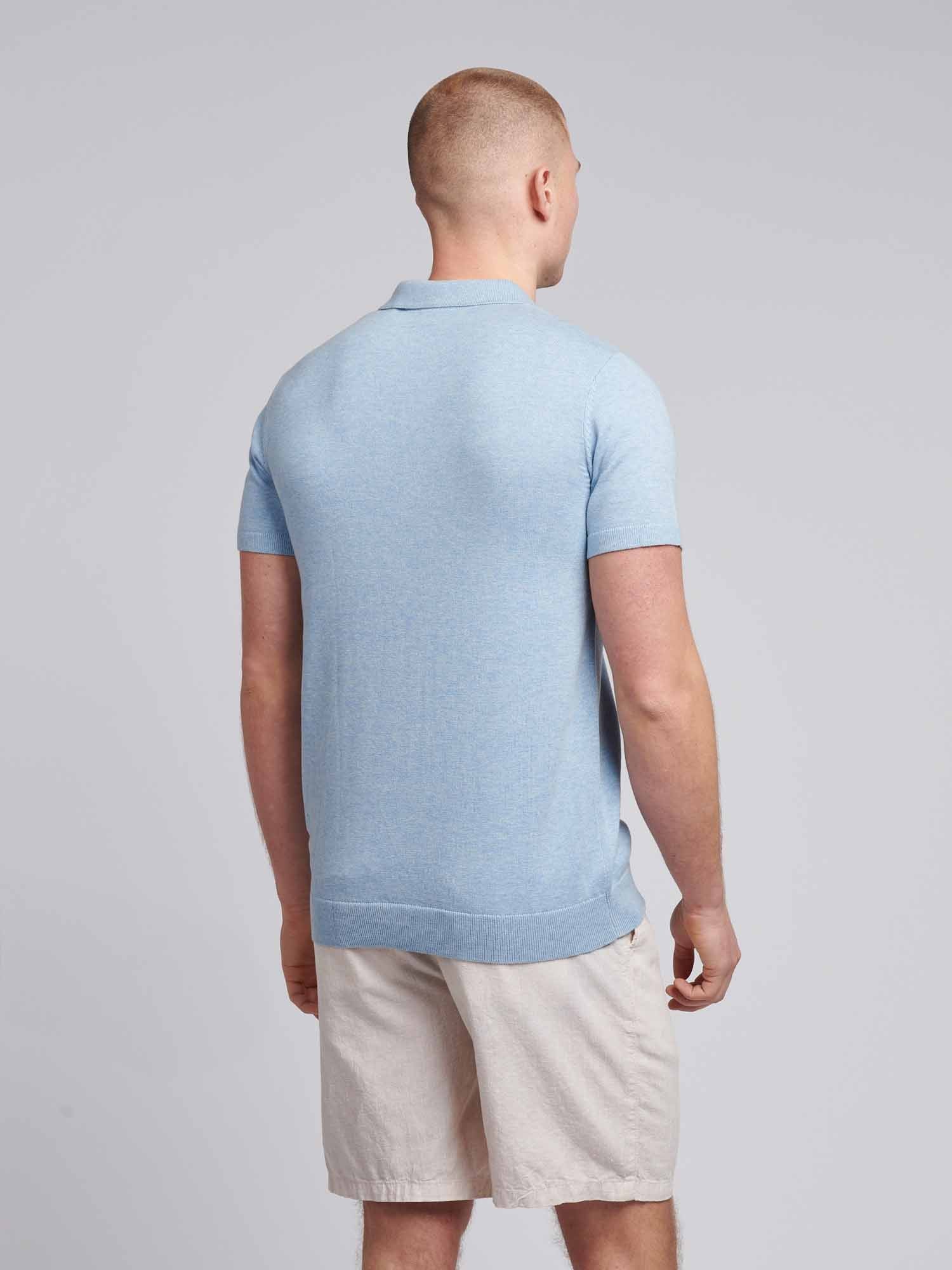 Mens Combed Cotton Polo Shirt Parisian Blue Marl / Multi Coloured DHM
