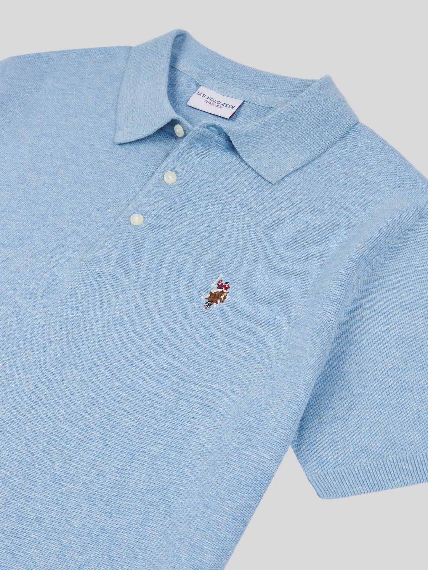 Mens Combed Cotton Polo Shirt Parisian Blue Marl / Multi Coloured DHM