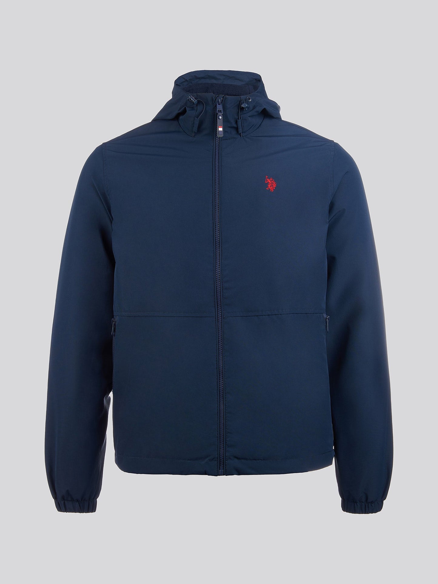 Mens Fleece Lined Windbreaker Jacket in Dark Sapphire Navy / Haute Red DHM