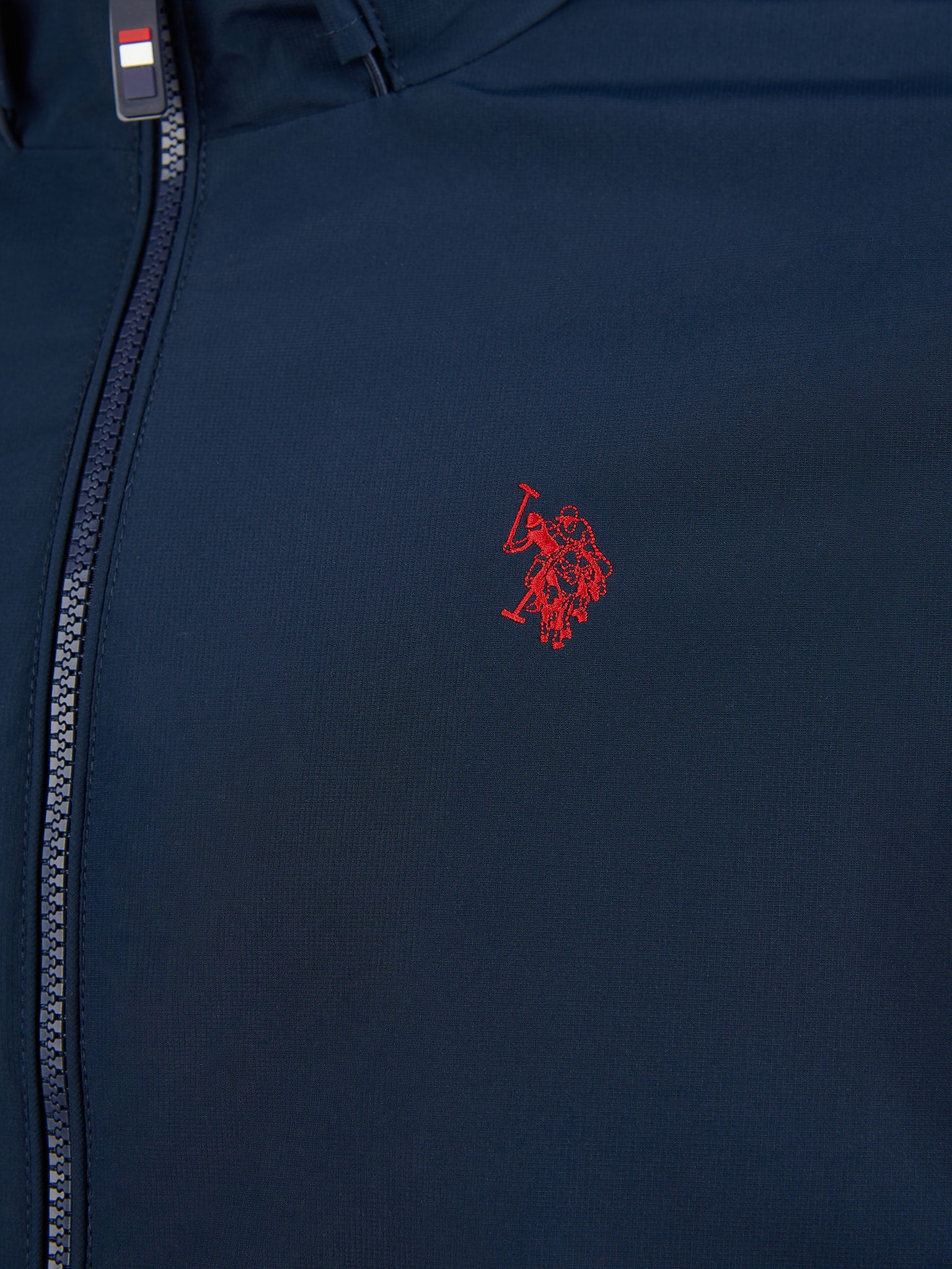 Mens Fleece Lined Windbreaker Jacket in Dark Sapphire Navy / Haute Red DHM