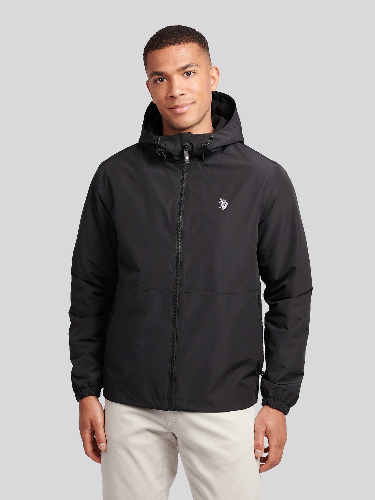 Mens Fleece Lined Windbreaker Jacket in Black Bright White DHM