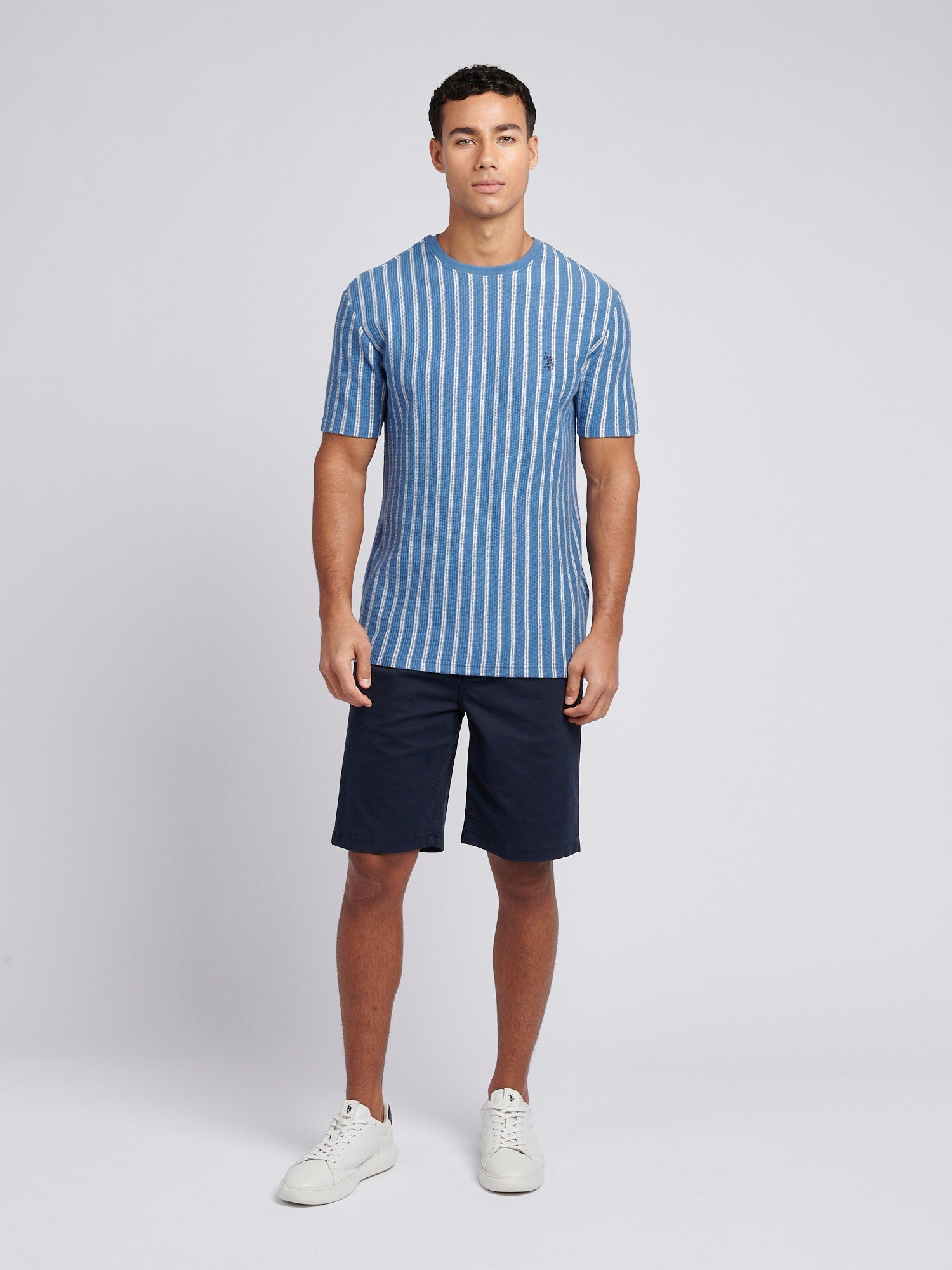 Mens Vertical Textured T-Shirt in Blue Horizon