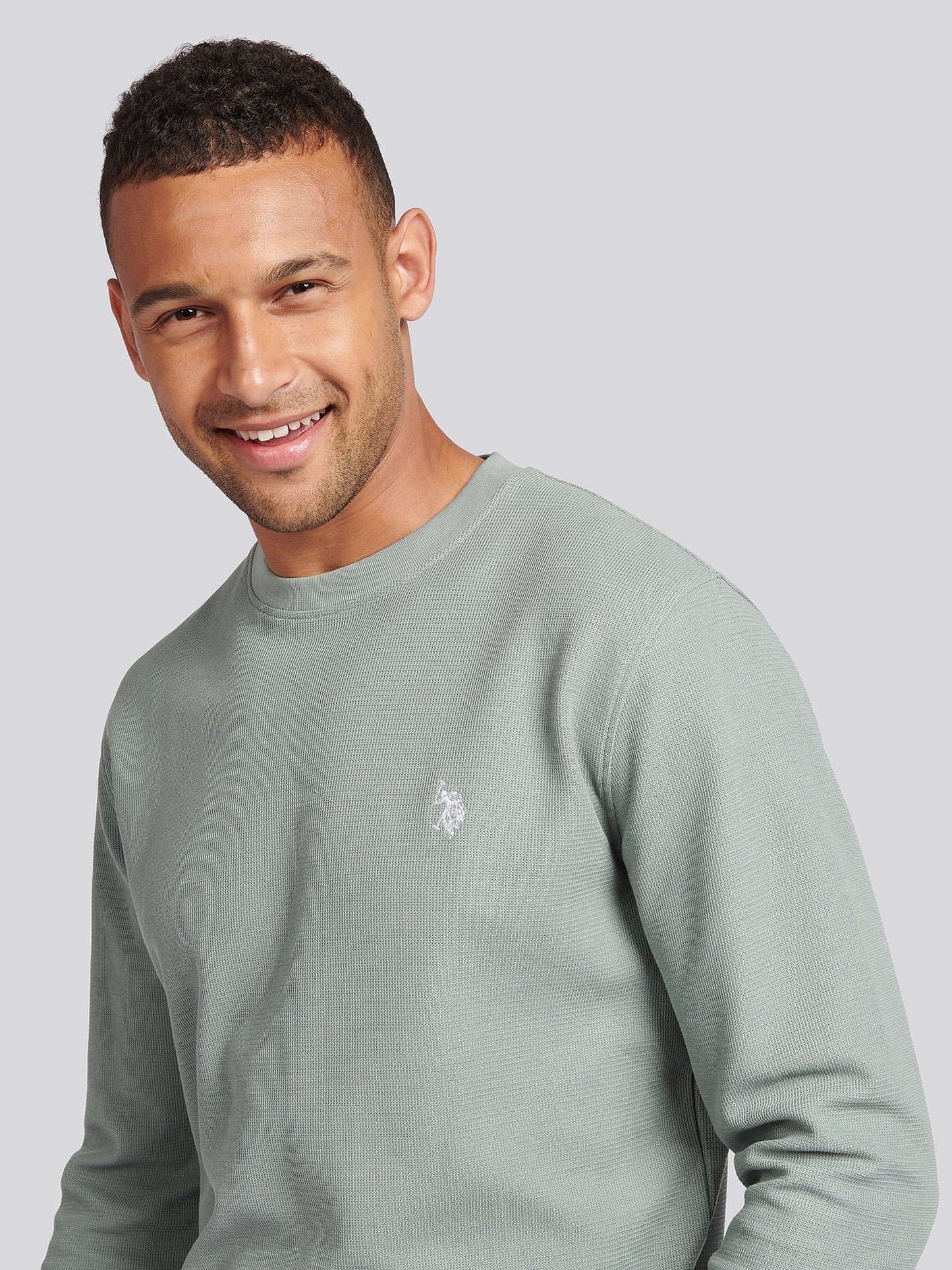 Mens Texture Crew Neck Sweatshirt in Chinois Green