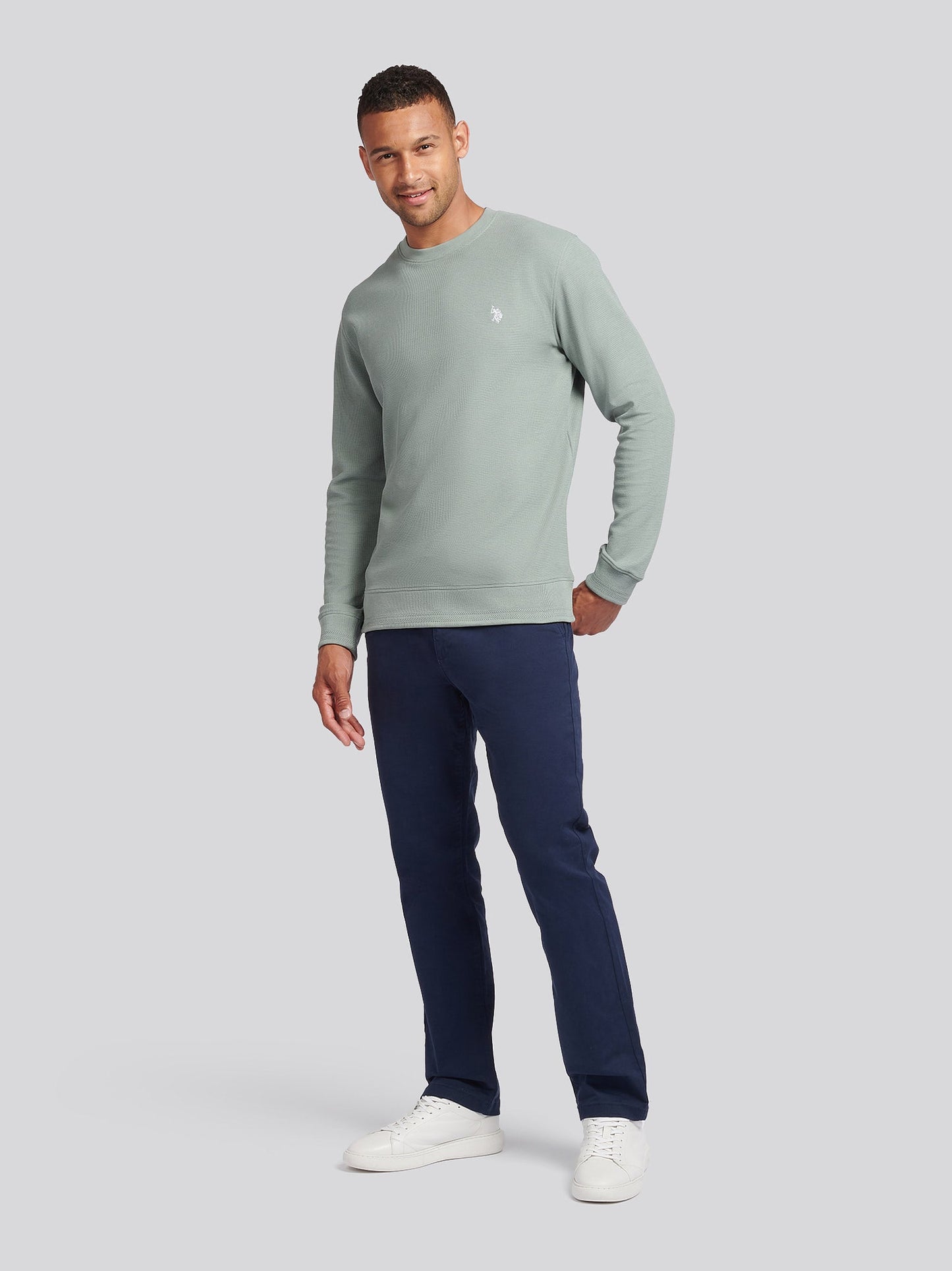 Mens Texture Crew Neck Sweatshirt in Chinois Green