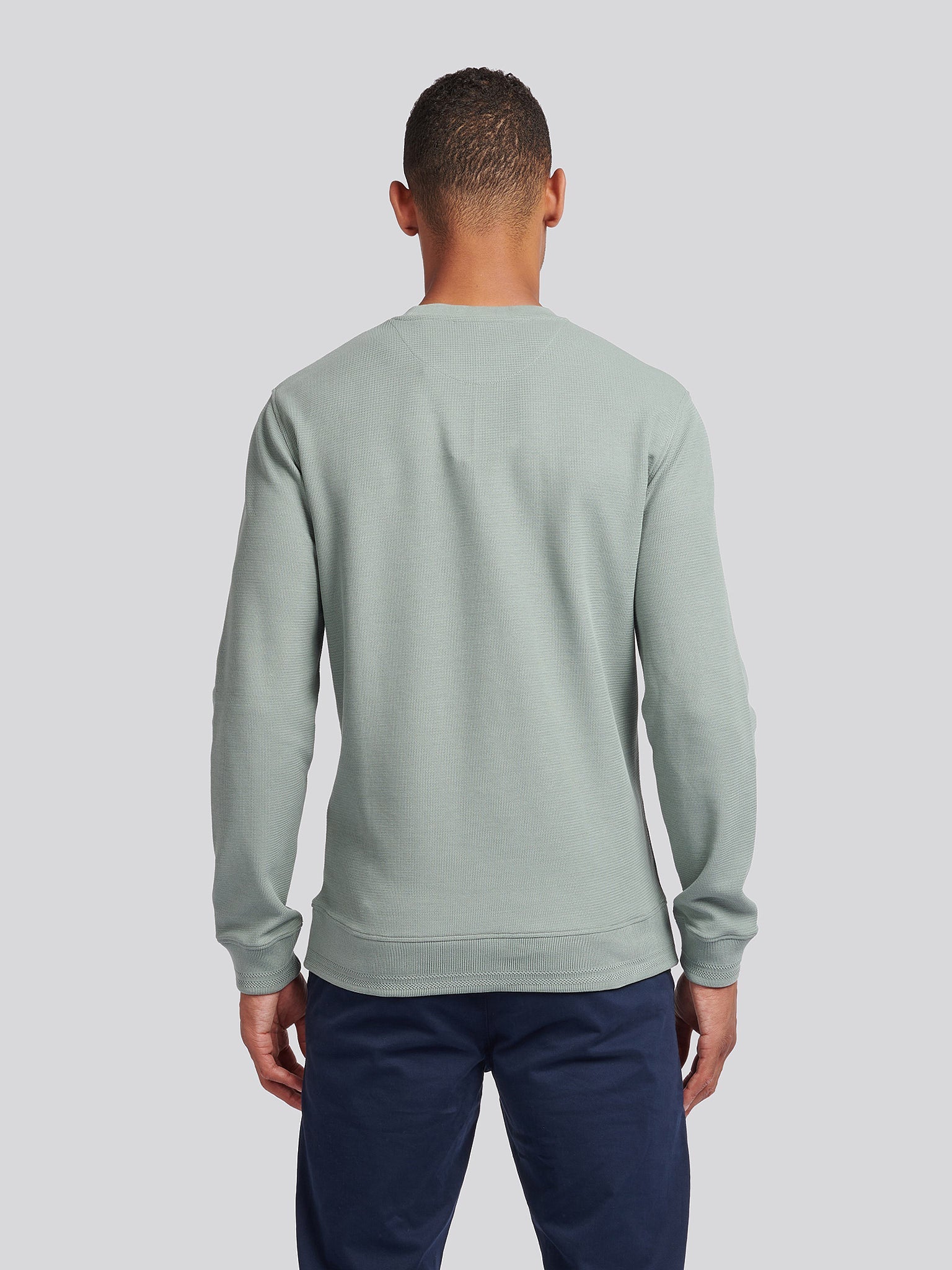 Mens Texture Crew Neck Sweatshirt in Chinois Green