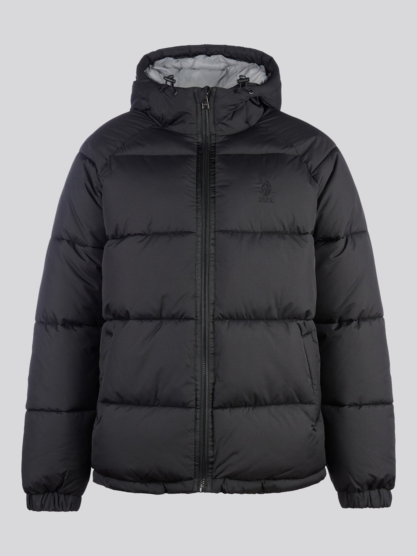 Mens Ripstop Hooded Puffer Jacket in Black