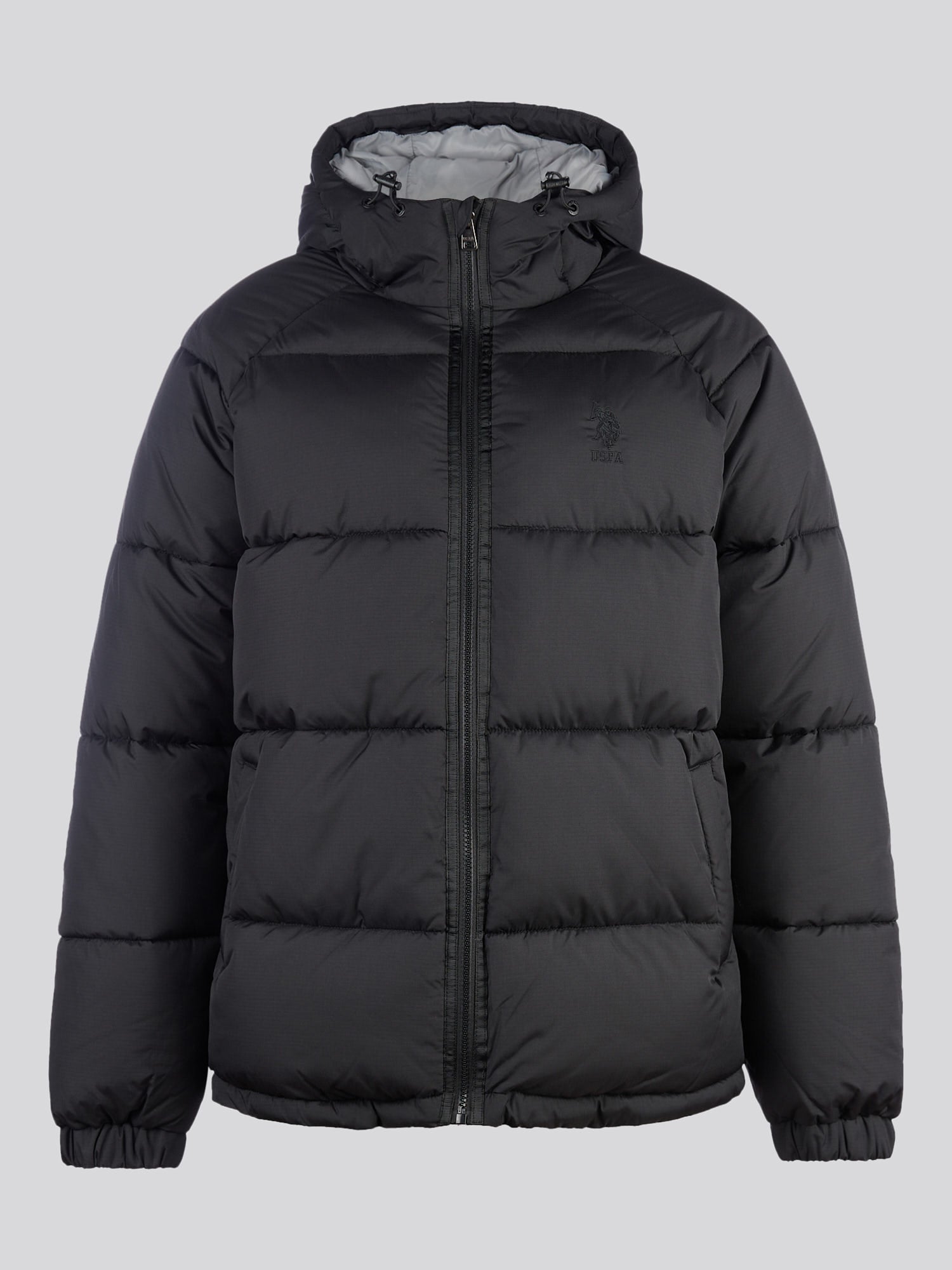 Mens Ripstop Hooded Puffer Jacket in Black