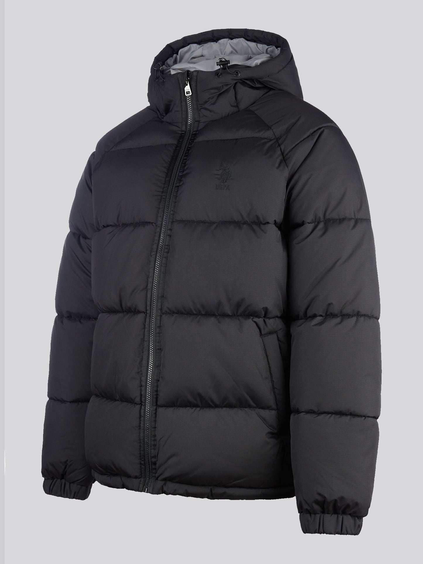 Mens Ripstop Hooded Puffer Jacket in Black