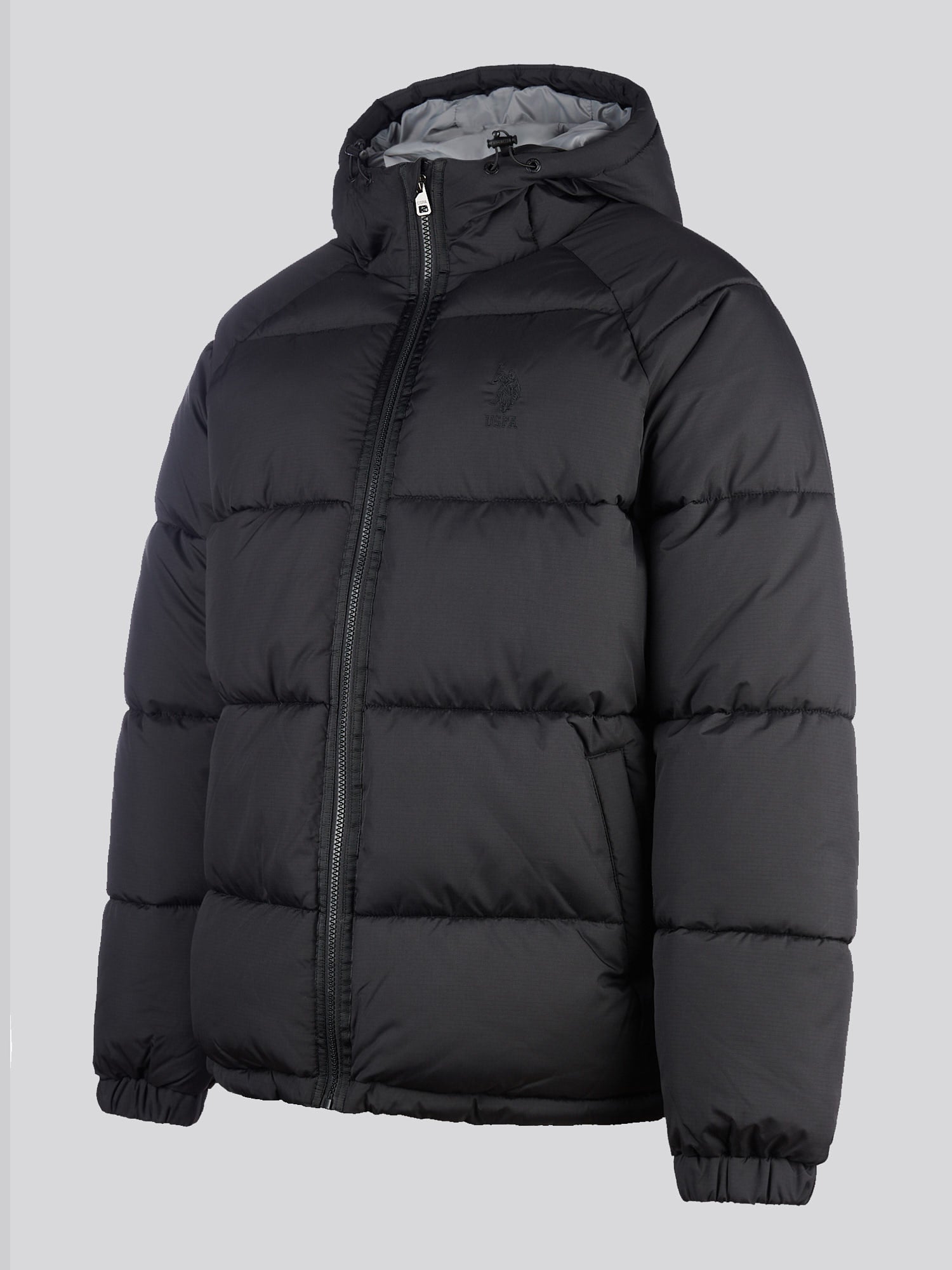 Mens Ripstop Hooded Puffer Jacket in Black