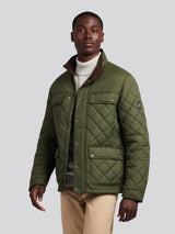 Mens Diamond Quilted Funnel Jacket in Forest Night
