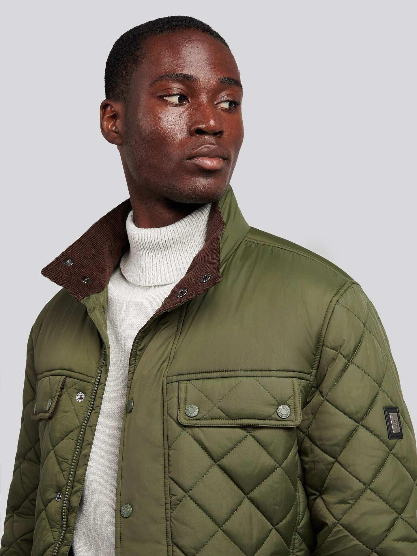 Mens Diamond Quilted Funnel Jacket in Forest Night