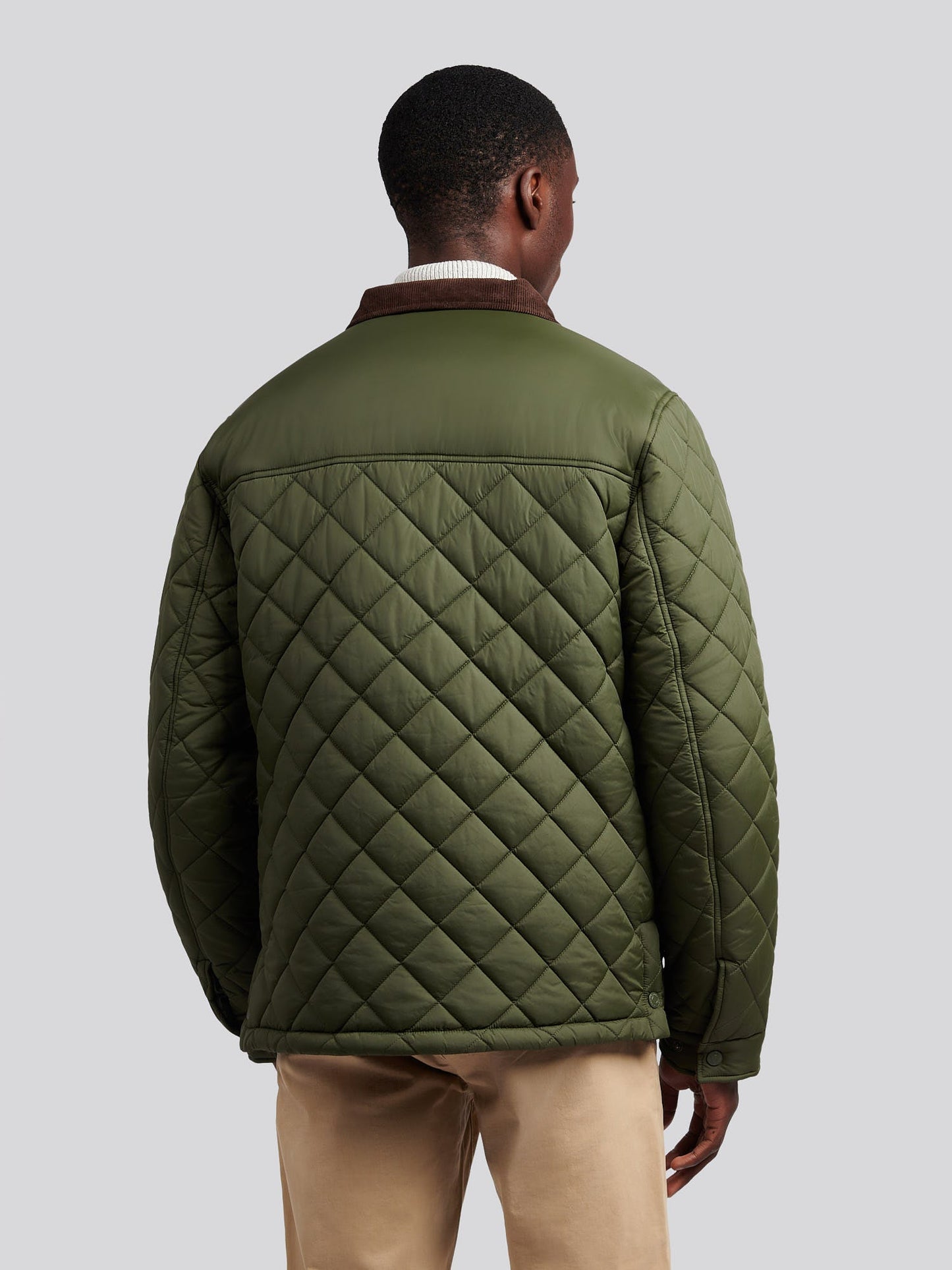 Mens Diamond Quilted Funnel Jacket in Forest Night