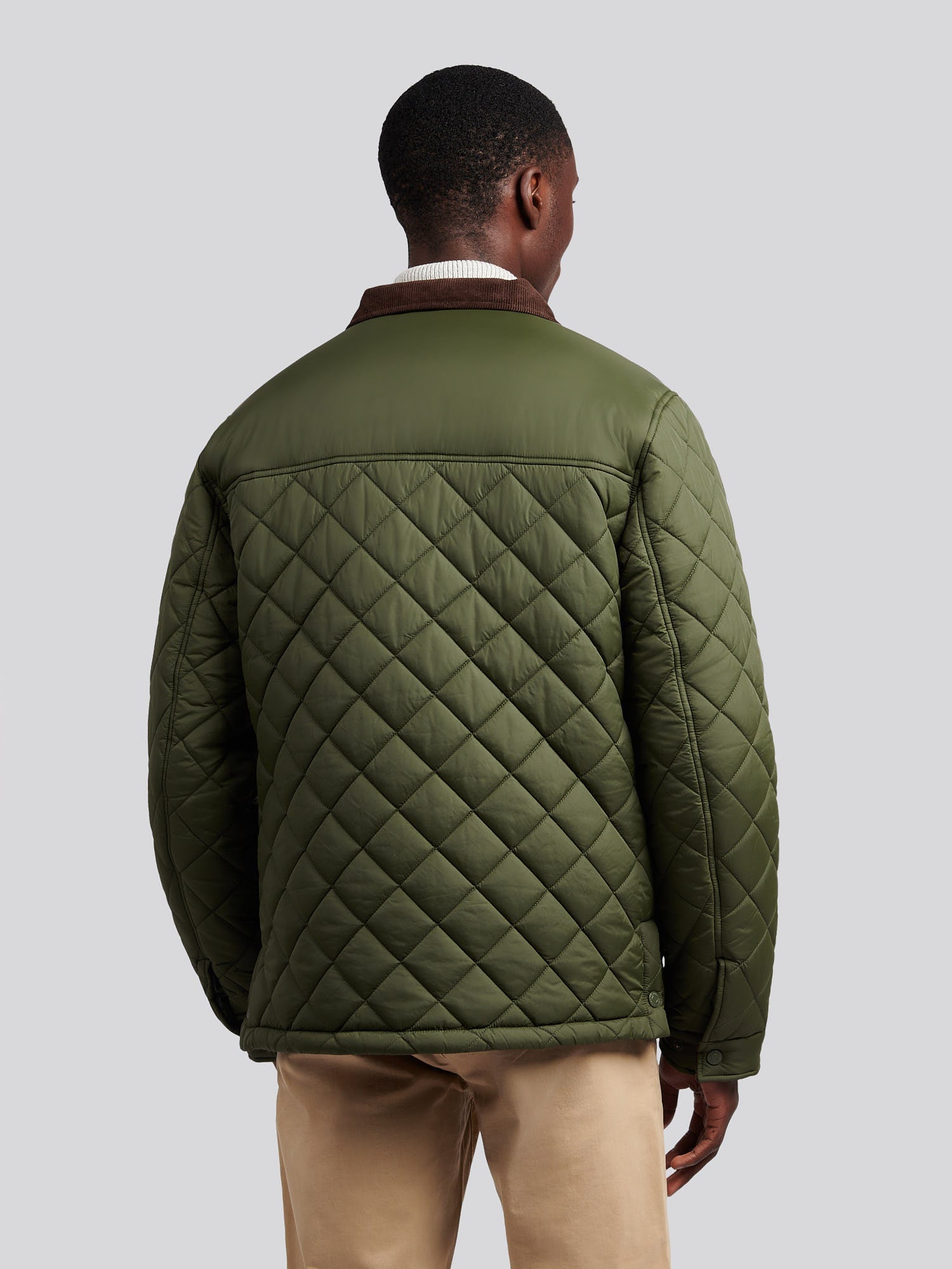 Mens Diamond Quilted Funnel Jacket in Forest Night
