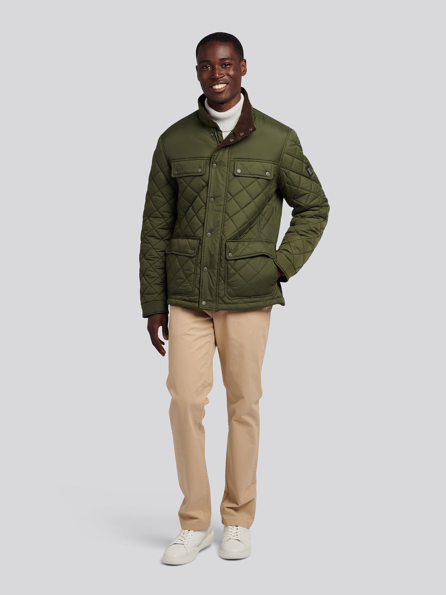 Mens Diamond Quilted Funnel Jacket in Forest Night