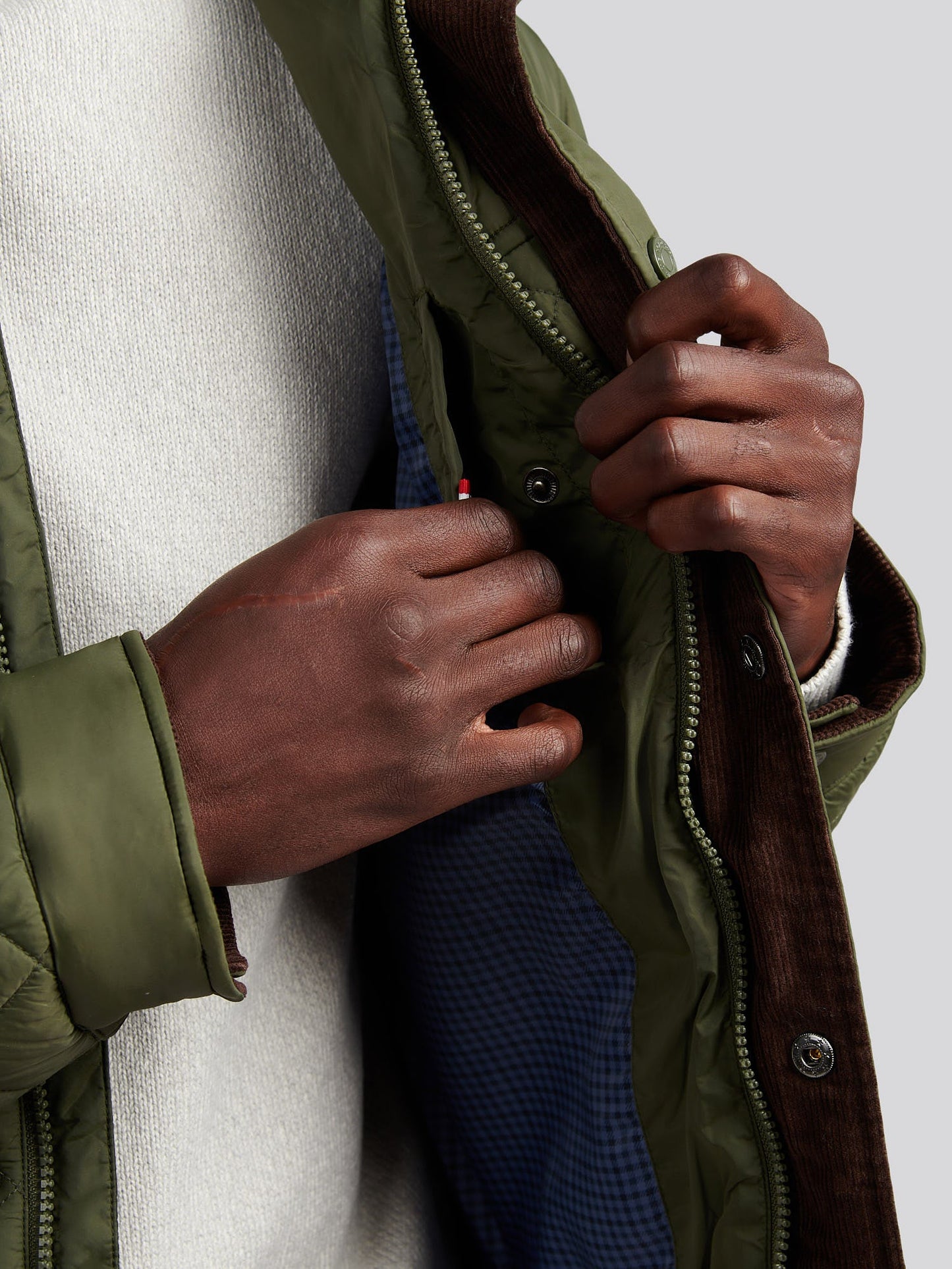 Mens Diamond Quilted Funnel Jacket in Forest Night