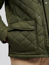 Mens Diamond Quilted Funnel Jacket in Forest Night