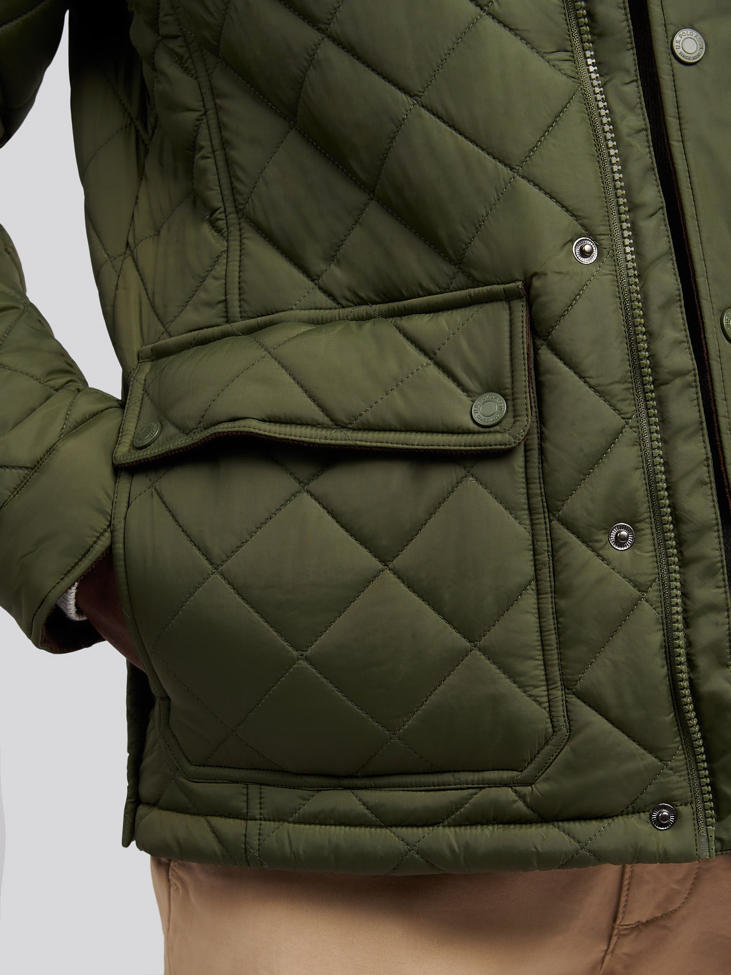 Mens Diamond Quilted Funnel Jacket in Forest Night