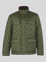 Mens Diamond Quilted Funnel Jacket in Forest Night