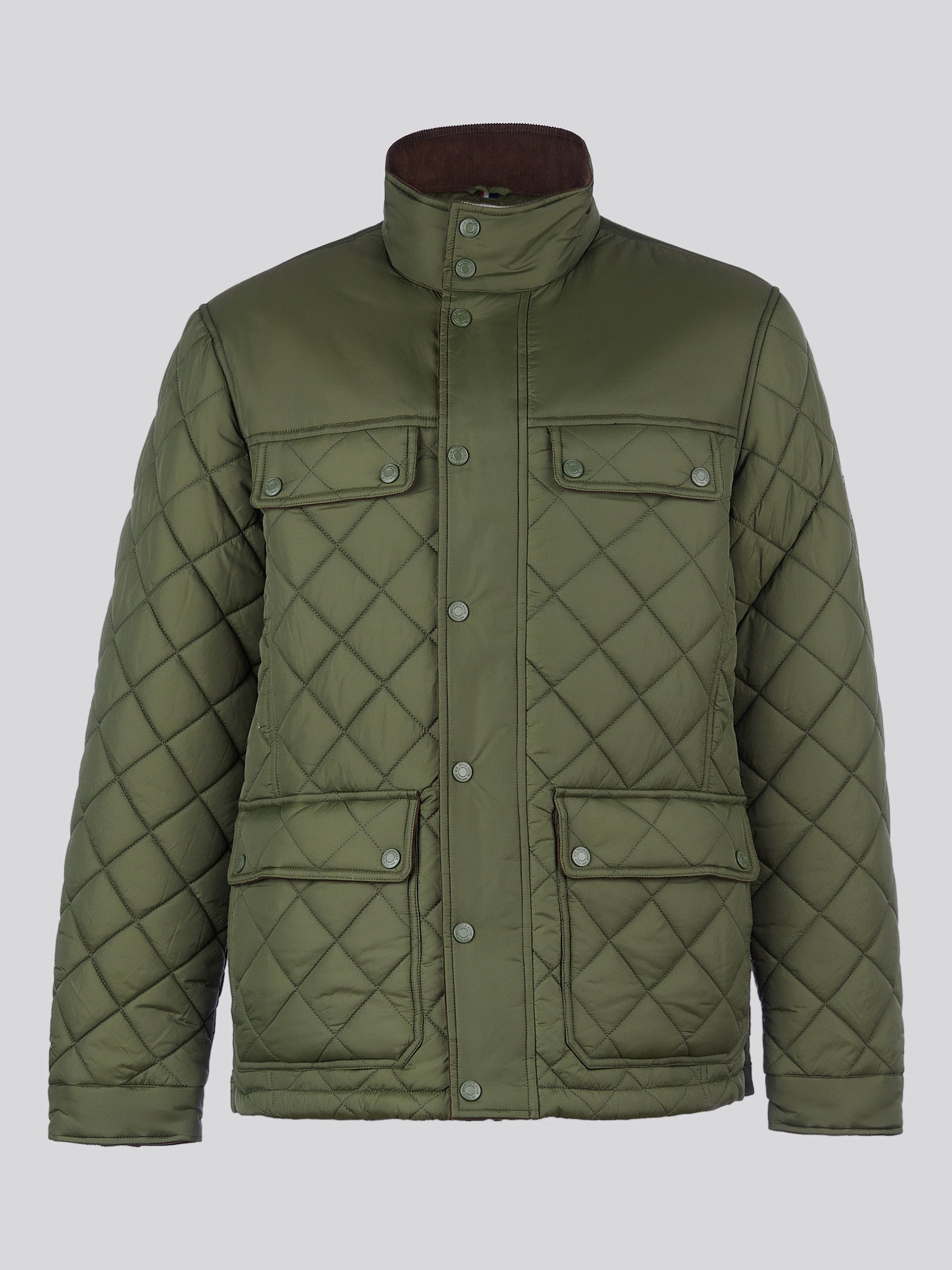 Mens Diamond Quilted Funnel Jacket in Forest Night