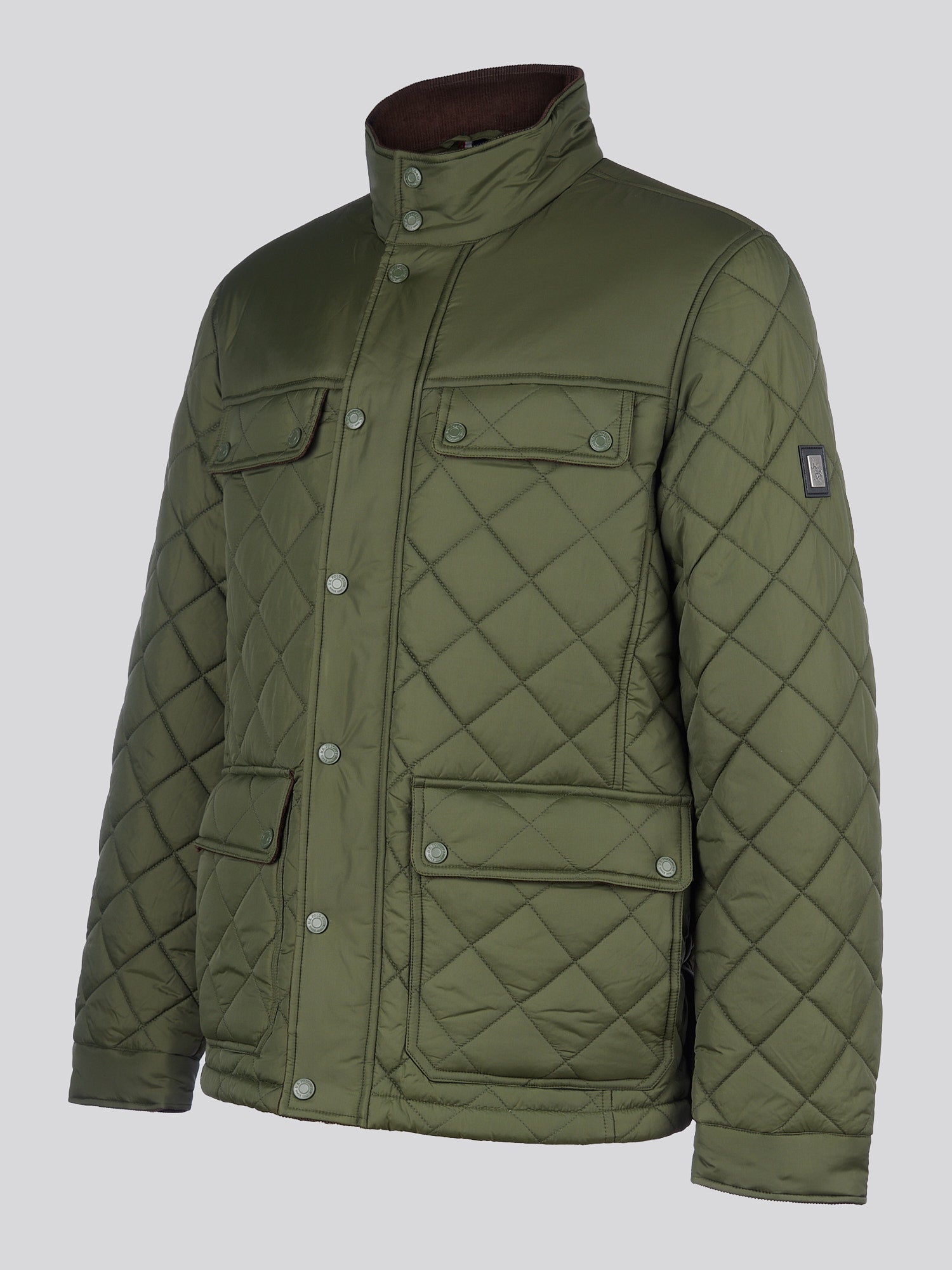 Mens Diamond Quilted Funnel Jacket in Forest Night