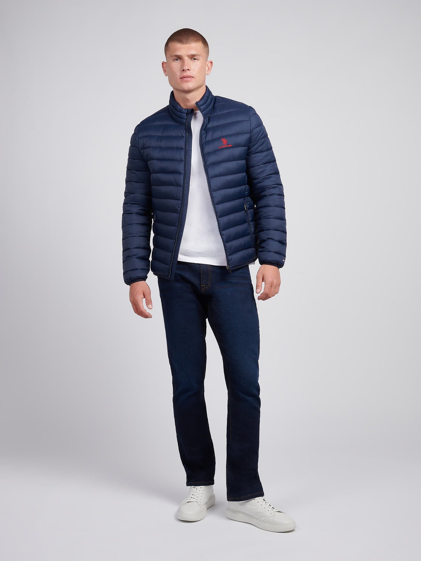 Mens Lightweight Bound Quilted Jacket Dark Sapphire Navy / Haute Red DHM