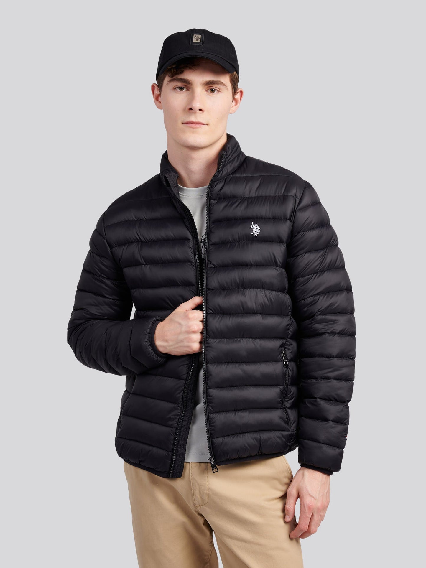 Mens Lightweight Bound Quilted Jacket Black Bright White DHM