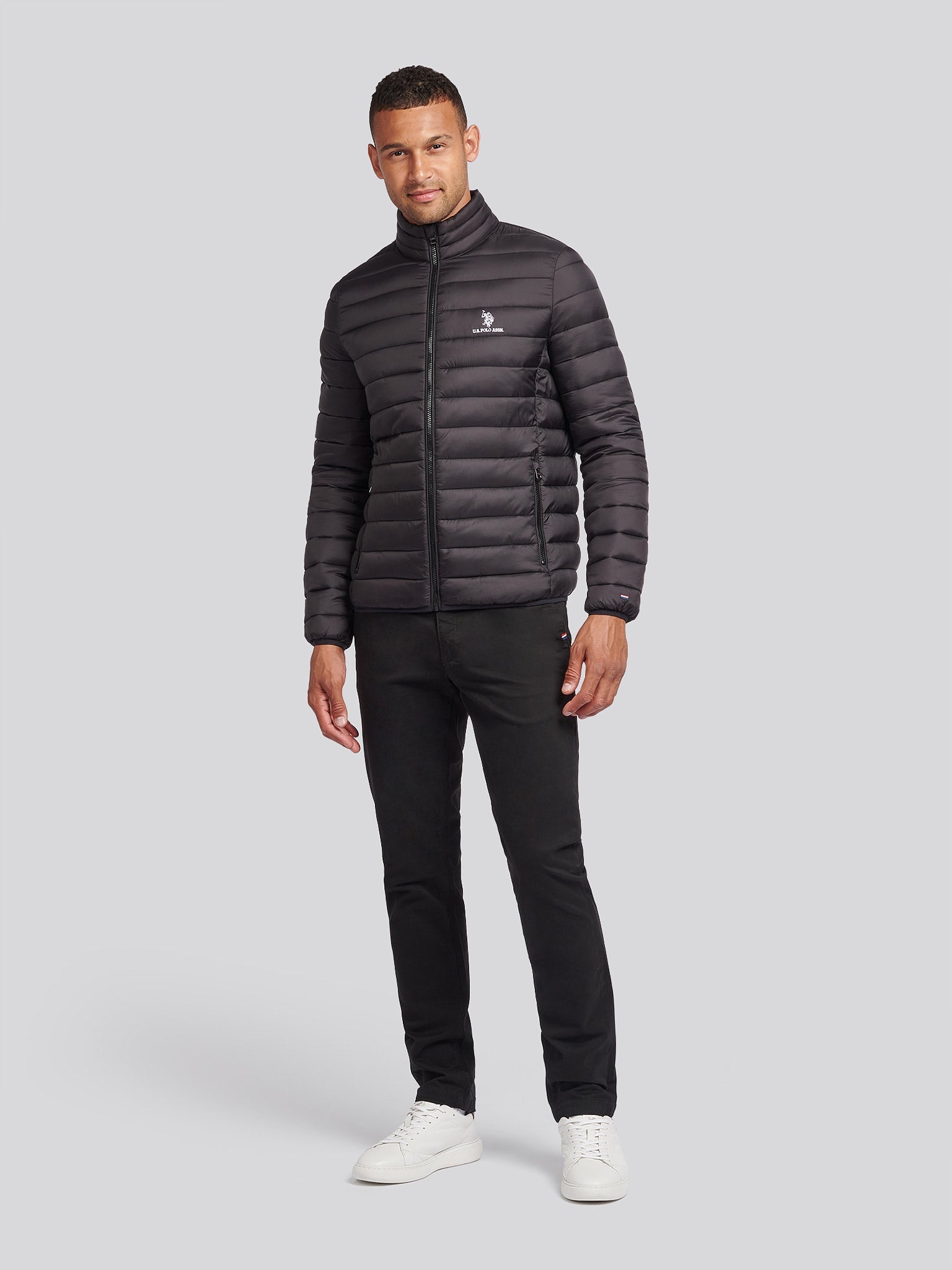 Mens Lightweight Bound Quilted Jacket Black Bright White DHM