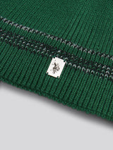 Mens Stripe Tipping Rib Knit Beanie in Pineneedle