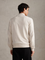 Mens Cotton Quarter Zip Funnel Jumper Birch Marl