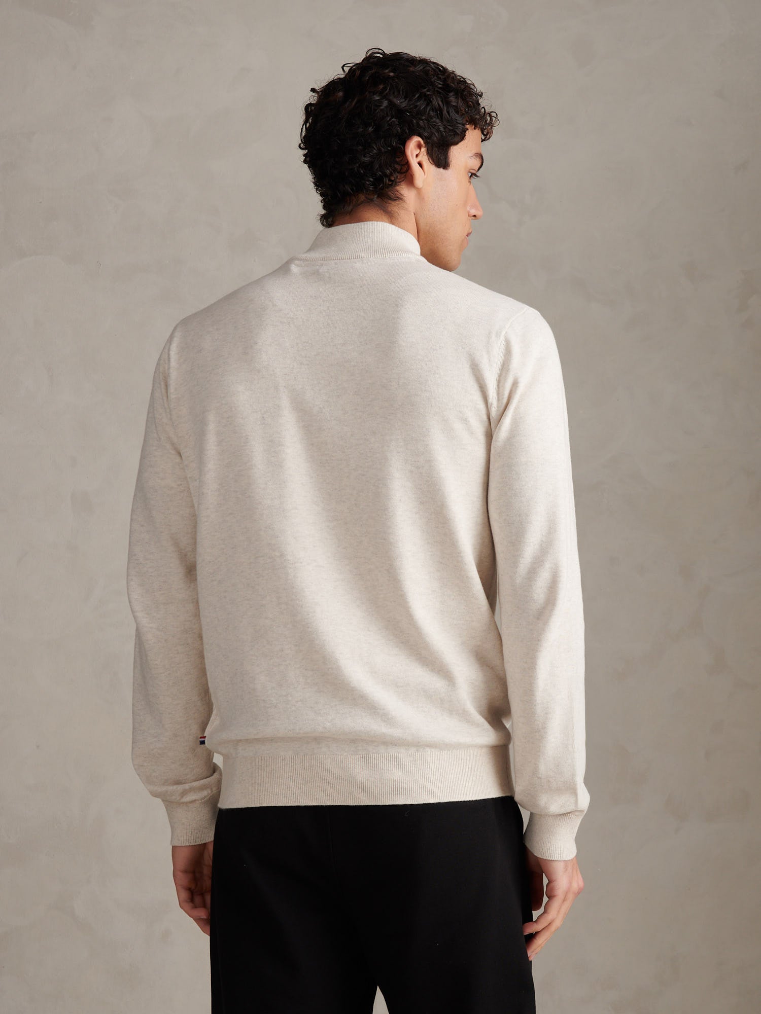 Mens Cotton Quarter Zip Funnel Jumper Birch Marl
