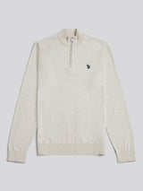 Mens Cotton Quarter Zip Funnel Jumper Birch Marl