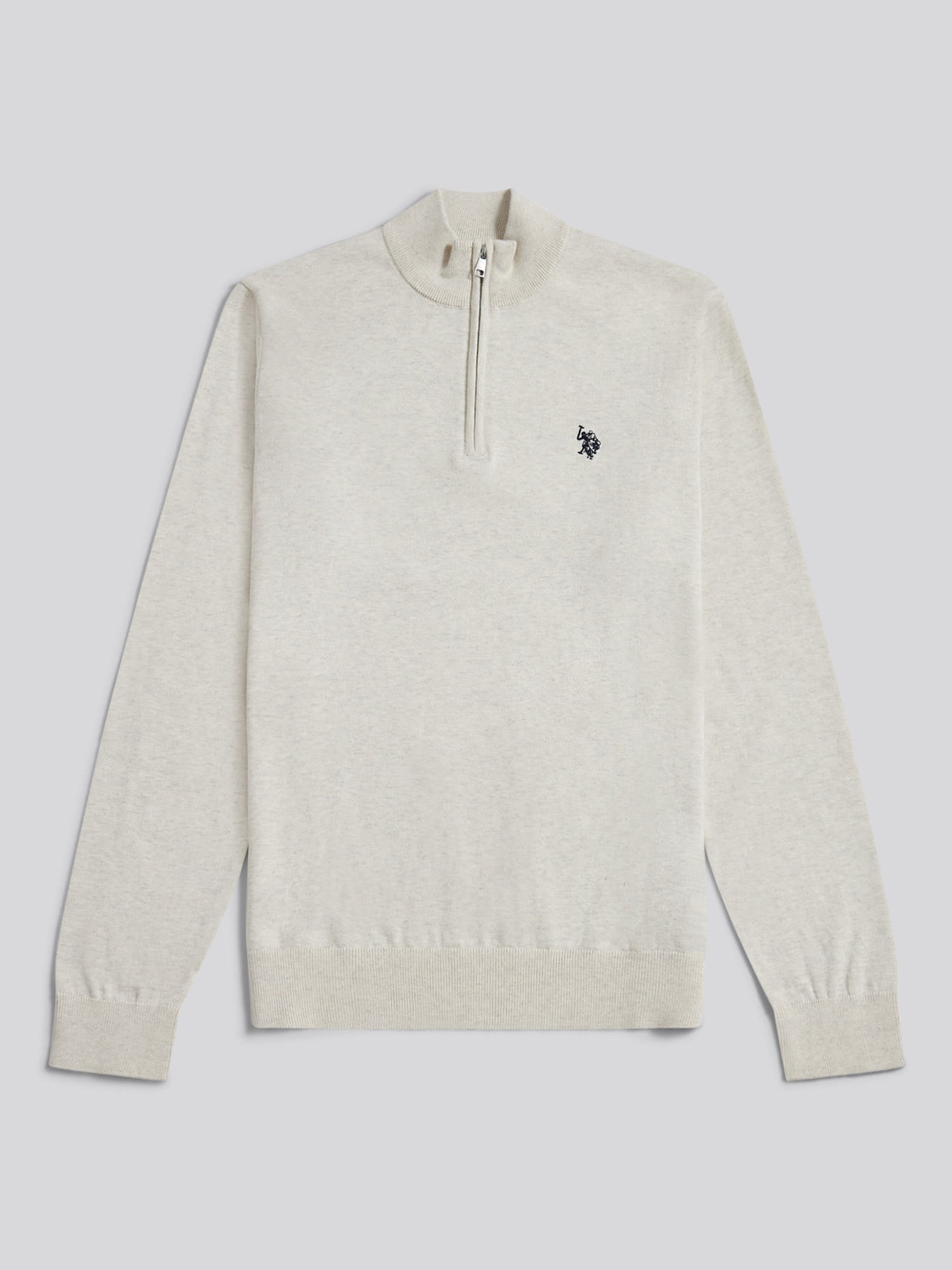 Mens Cotton Quarter Zip Funnel Jumper Birch Marl