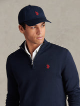 Mens Cotton Quarter Zip Funnel Jumper Dark Sapphire Navy / Haute Red DHM