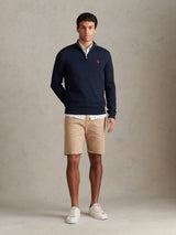 Mens Cotton Quarter Zip Funnel Jumper Dark Sapphire Navy / Haute Red DHM